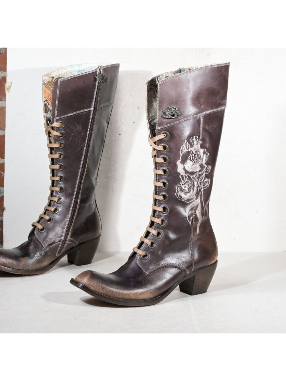 Siren by Mark Nason 69064 Fatinah Violet Embroidered Lace Up Knee High Boot Made